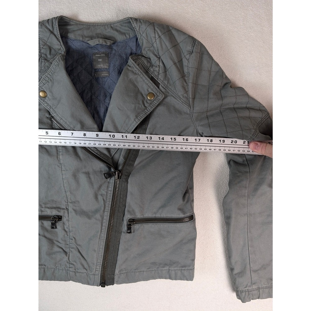 Gap Moto Jacket Women's Asymmetrical Zip Quilted Cotton Twill Olive Green Size 4 - Picture 5 of 9